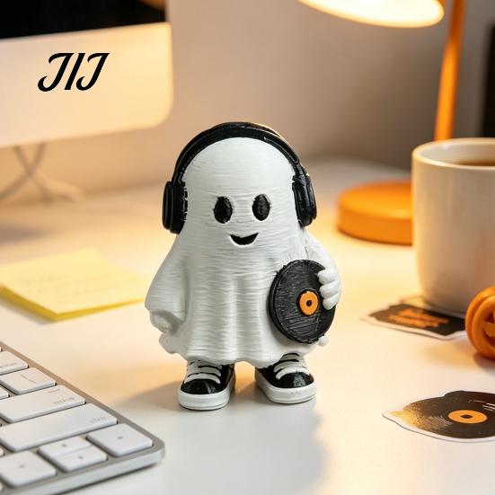 Spooky Cute Room Decor Halloween Ghost Figurine, Holding Coffee/Book/Record Resin Statue, Desktop Ornaments for Tabletop Ornament Home Office