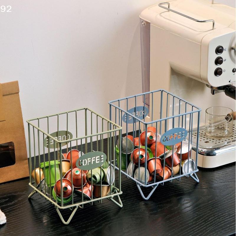 Iron Coffee Pod Holder Large Capacity Coffee Capsule Holder Coffee Creamer Container Square Shape Pod Storage Cup