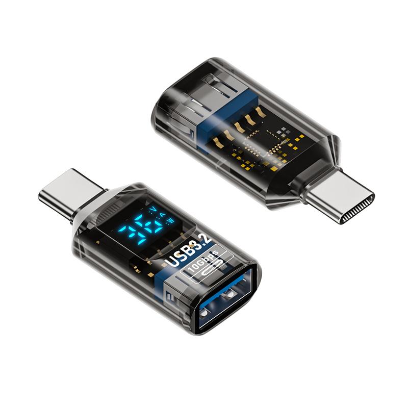 36W 3A Qc Charging Adapter With Digital Display Voltage Current Power Meters Usb 3.2 10Gbps Otg Usb A Male To C Pd 60W Charger
