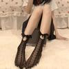 New Designer White Black Socks Women Sexy Fishnet Breathable Frill Edge Long Sock Japanese Style JK Lolita Kawaii Bowknot Socks