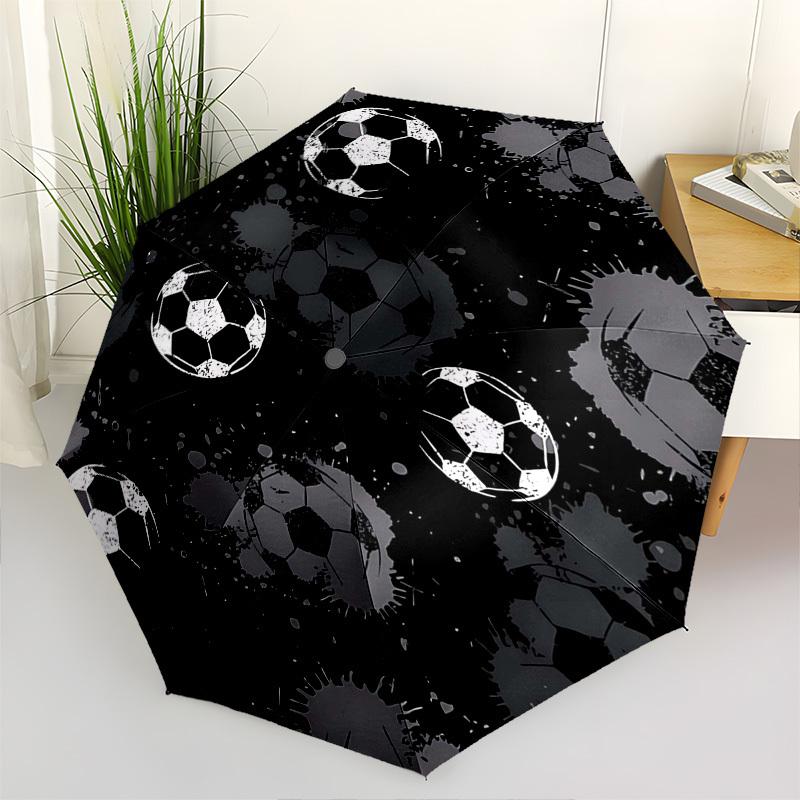 1pc Soccer Ball Pattern Automatic Folding Umbrella, Portable Tri-Fold Design with Iron Frame, Ideal Gift for Fans, Travelers, Daily Use.X069