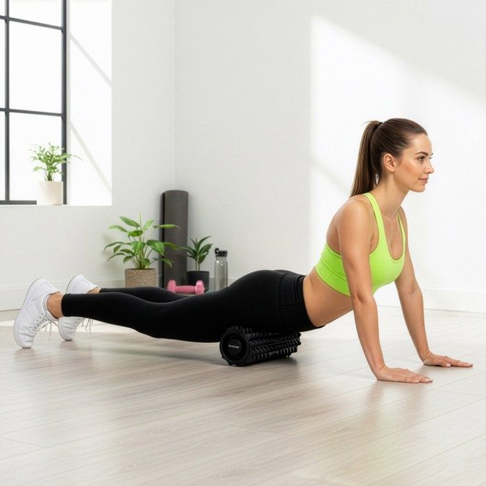 ACTIGET Fitnessrol voor lichaamsmassage 33 x 13 cm, schuimmassage roller, halfharde rol - zwart
