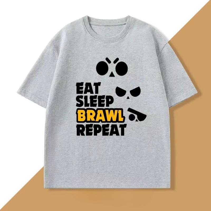 Eat Sleep Brawl Repeat T-Shirt für Männer Frauen Gamer Mobile Game Brawl Bedrucktes T-Shirt Lässig Baumwolle Kurzarm Herrenbekleidung