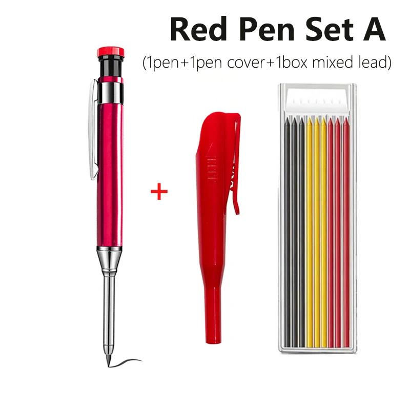 Red Black Blue 2.8mm All Metal Woodworking Automatic Pencil Set with Pen Cover 2B Lead Deep Hole Marking Engineering Drawing Pen