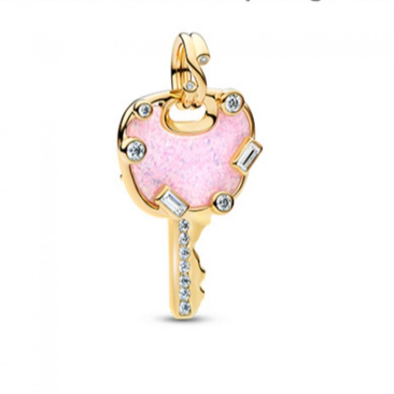 Pandora Opalescent Pink Love Key Large Dangle Charm 764349c01