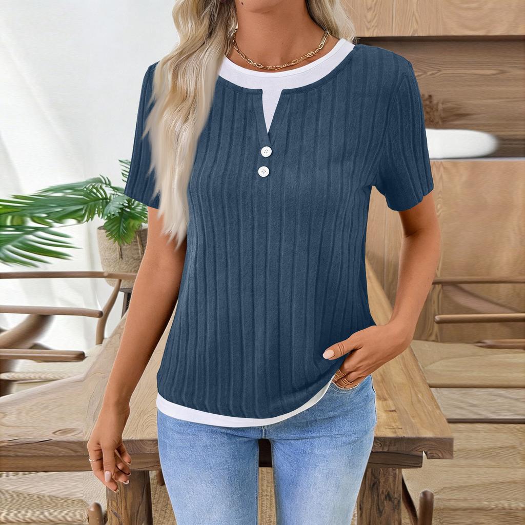 Women's Short Sleeve  Shirt R-Neck Casual Top