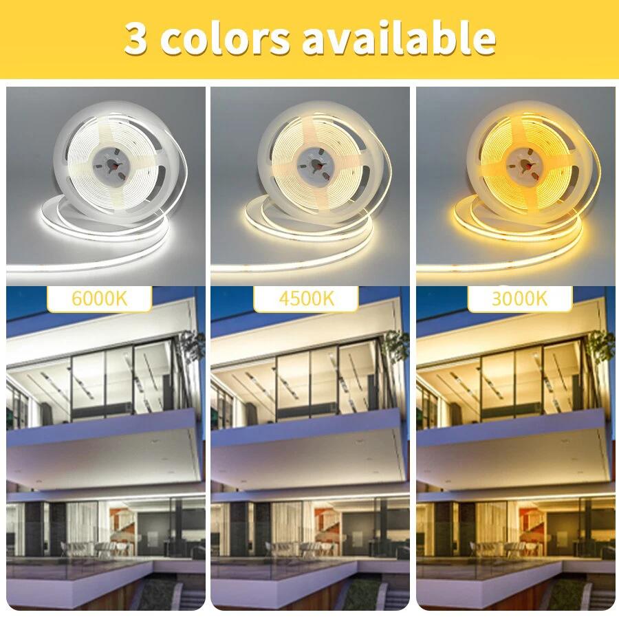 DC12V 24V COB LED Strip Light Flexible Tape Ribbon LED Light For Room Decor Backlight 3000-6000K Linear Dimmable 1M 2M 3M 5M 10M