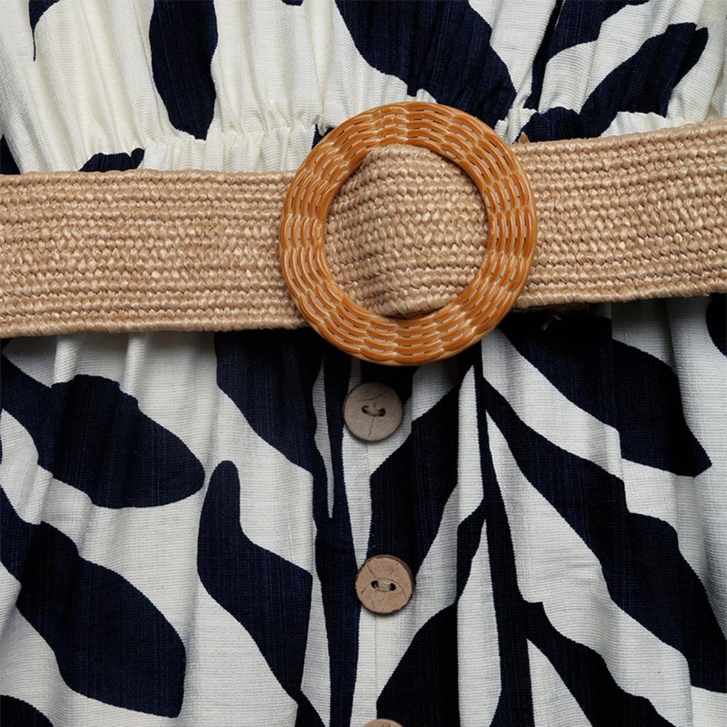 New Sleeveless Leaf Print Maxi Dress With Belt Vacation Style Holiday Long Dress For Women