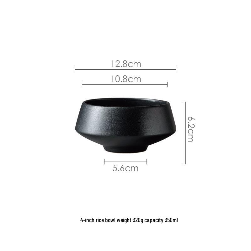 Meiguang Frosted Black Ceramic High-Footed Tableware Set: Rice, Soup & Noodle Bowls, Salad Bowls, Western Plates.