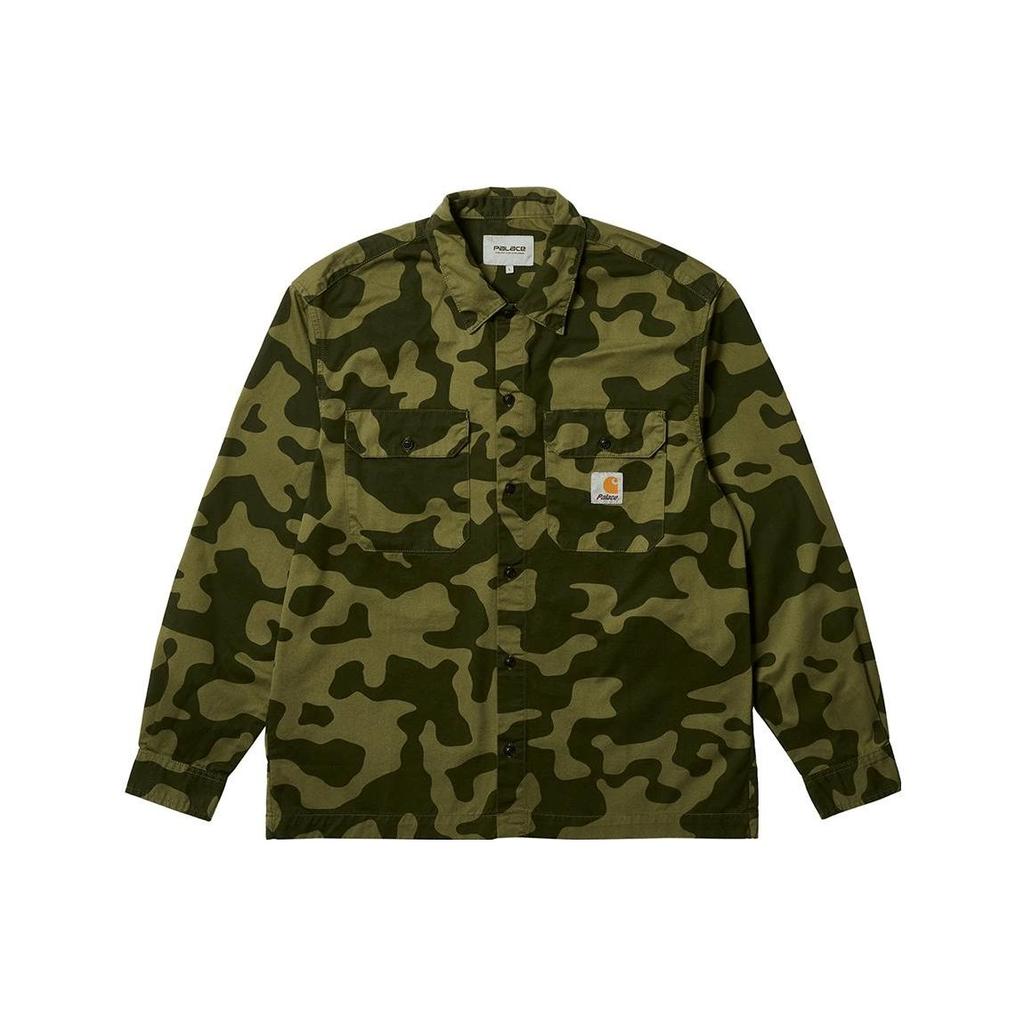 Palace X Carhartt WIP FW23 Co-Branded Classic Camo Double Pocket Logo Button-Up Long Sleeve Shirt Unisex Tops Green I032716-GREEN