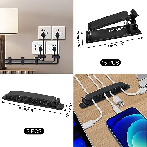 SOULWIT 200-teiliges Kabelmanagement-Kit mit 4 Kabelkanälen, 7 Kabelhaltern, 37 Kabelclips, 20 Nagelschellen, 20 Klett-Kabelbindern + 2, 10 Haken-an
