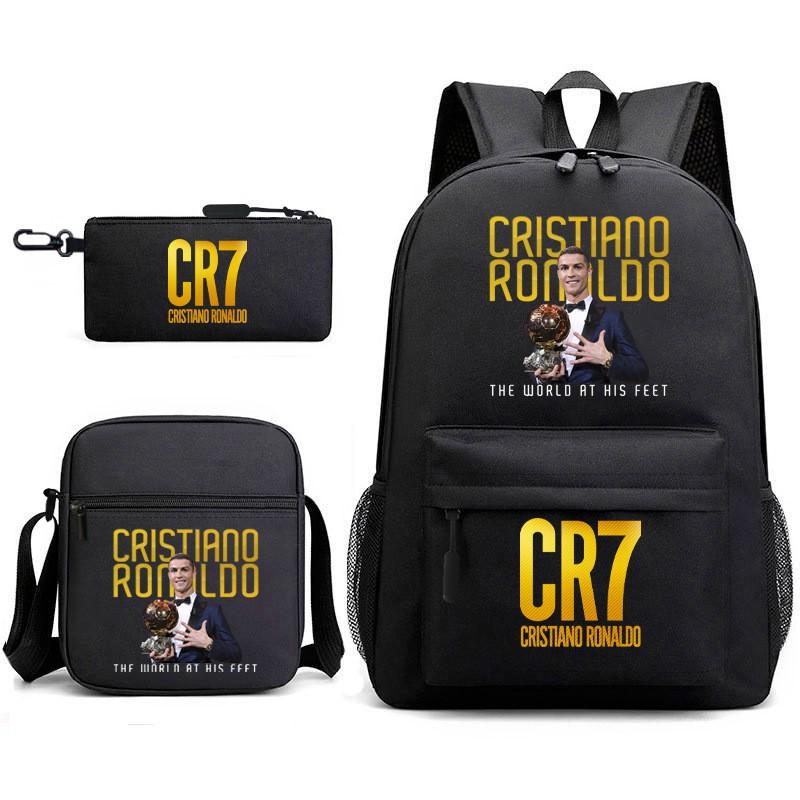 Set Zaino Scolastico Cristiano Ronaldo per Bambini Ragazzi Ragazze 15L Tessuto Oxford Borsa a Doppia Tracolla con Spallacci Imbottiti Traspiranti