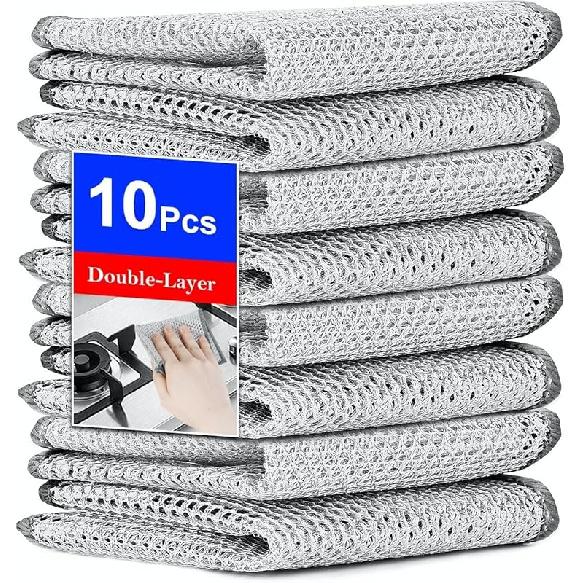 15PCS Multipurpose Wire Dishwashing Rag,Non Scratch Wire Dishcloth, Reble Steel Wool Scrubber,Non-Scratch&Quick-Drying&Odor-Resistant Multi-Purpose 10