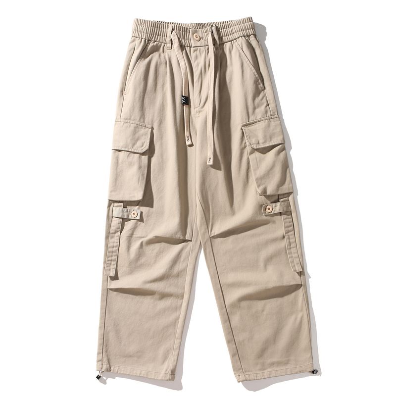 Original Foreign Trade Japanese Retro Pure Cotton Washed Jogger Cargo Pants for Men, Loose Fit with Multiple Pockets, Straight-Leg Casual Long Pants