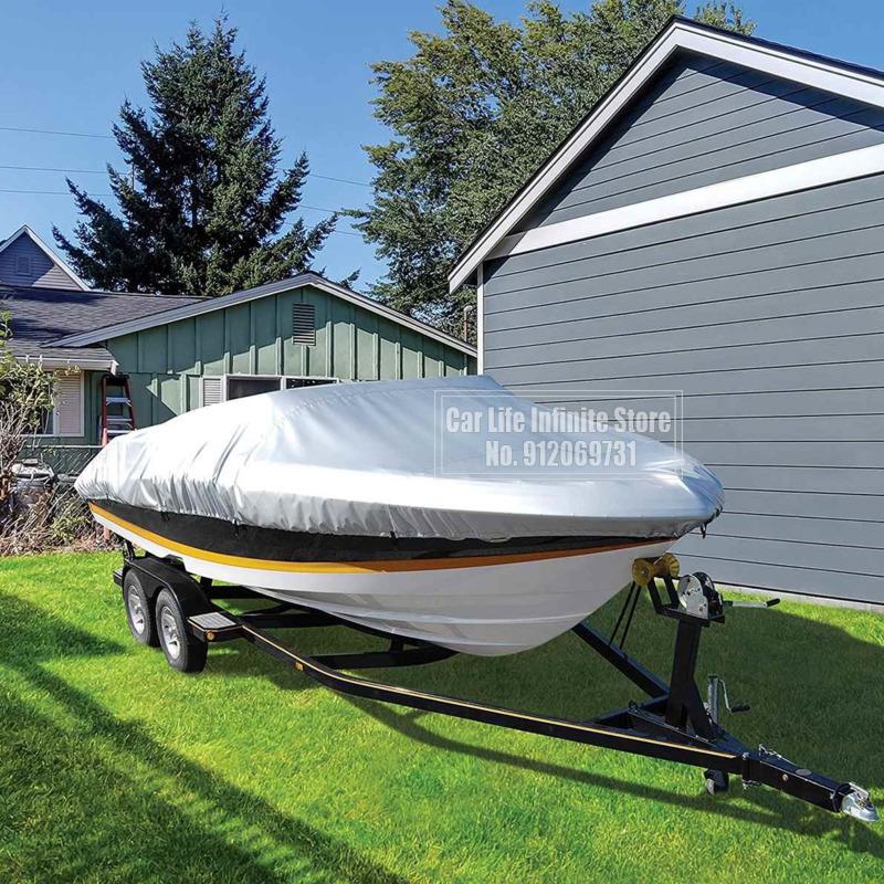 190T Yacht Outdoor Protection Waterproof Boat Cover Oxford Fabric Anti-smashing Tear Proof Silver Reflective Boat Cover 11-22FT