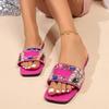 Fashion Women's Fashion Flat Slippers Summer New Square Head Shallow Mouth Diamond Buckle Soft Sole Anti-slip Wear-resistant Sandals