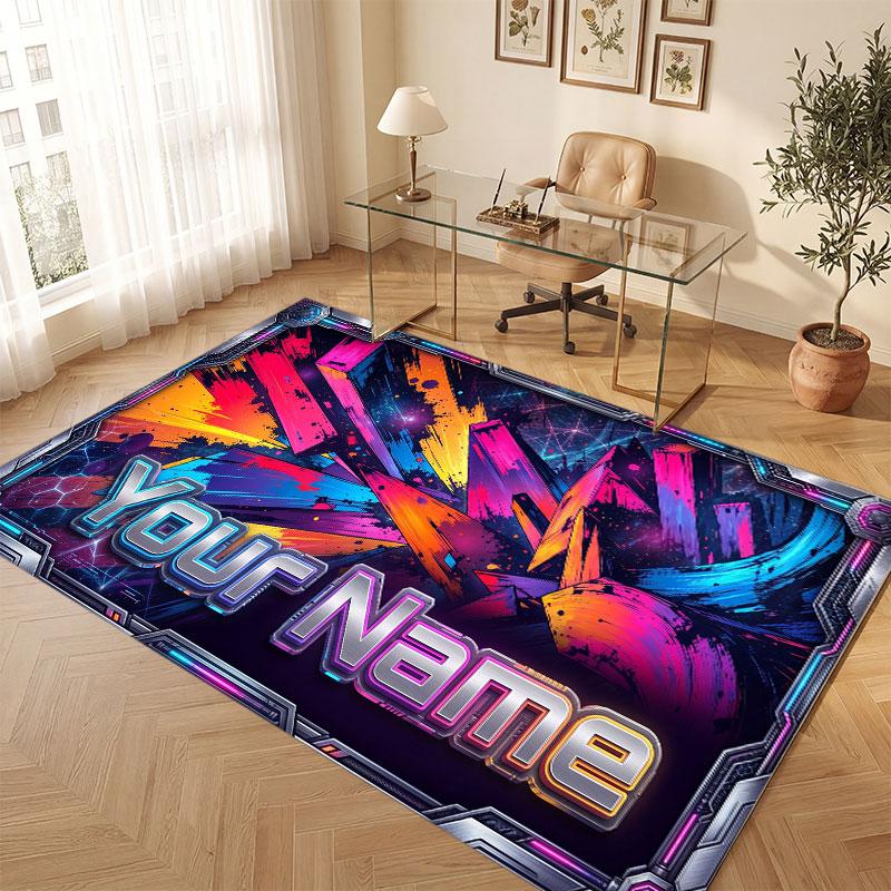 Fantasy Magic Theme Crystal Velvet Floor Rug Personalized Custom Name Text Warm Carpet Home Decoration