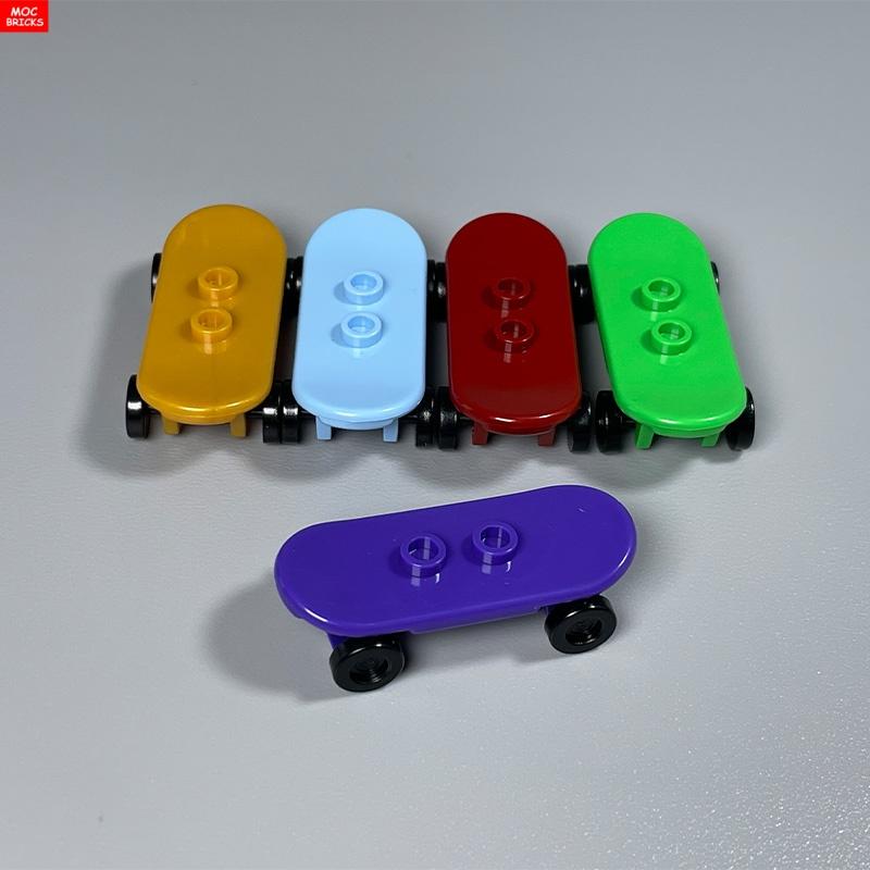 Non-Toxic 5Pcs/Lot Moc Bricks Player Skateboard With Trolley Wheel Holders Trolley Building Blocks Fit With 42511&2496 Toys Gifts