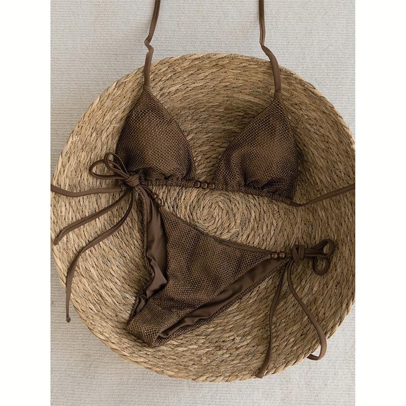 

Minimalist Strap Swimsuit Solid Color Sexy Bikini Resort Women M