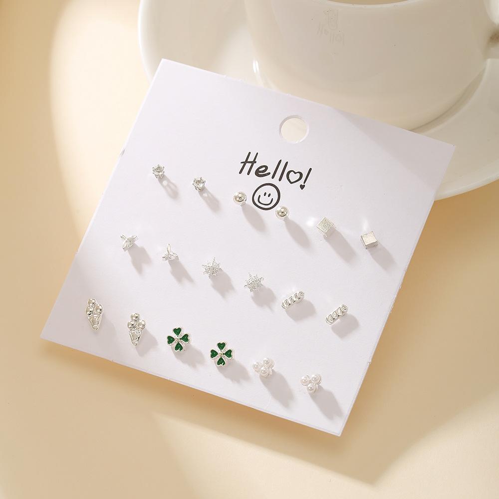 Premium 9-Pair Stud Earring Set Daily Princess Style Heart Flower Alloy Earrings for Women Ships within 18 Hours