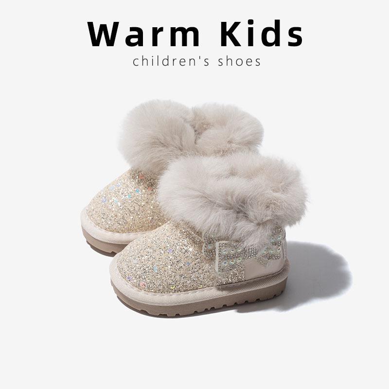 

Девичьи зимние ботинки из кроличьего меха и бархата: Толстые, Теплые, Мягкие, Зимние ботинки для улицы на 2025 год Size 18 - 13cm Inside