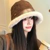 Winter Faux Suede Bucket Hat With Ear Flap For Women Warm Fashion Accessory