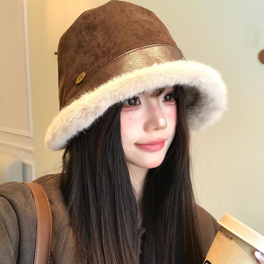 Winter Faux Suede Bucket Hat With Ear Flap For Women Warm Fashion Accessory