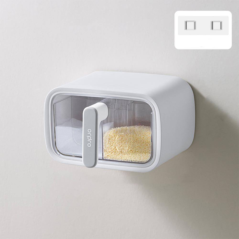 Wall Mount Seasoning Storage Box with Spoon Seasoning Container Spice Rack Kitchen Supplies