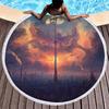 Sunrise Scenery Print Round Beach Towel,Polyester Soft Sand Resistant Beach Blanket,Absorbent Quick Dry Pool Towel Picnic Mat