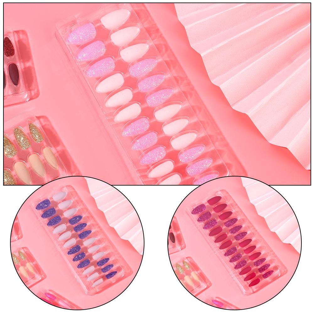 

New Coffin With Glue Long Contrast Color Fake Nails Tips Press on Matte