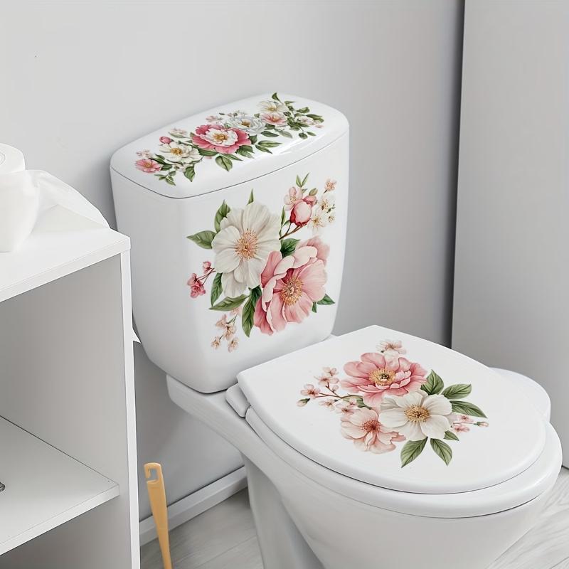 Waterproof Floral Toilet Decals With Vivid Pattern And Self Adhesive Perfect For Bathroom Home Decoration