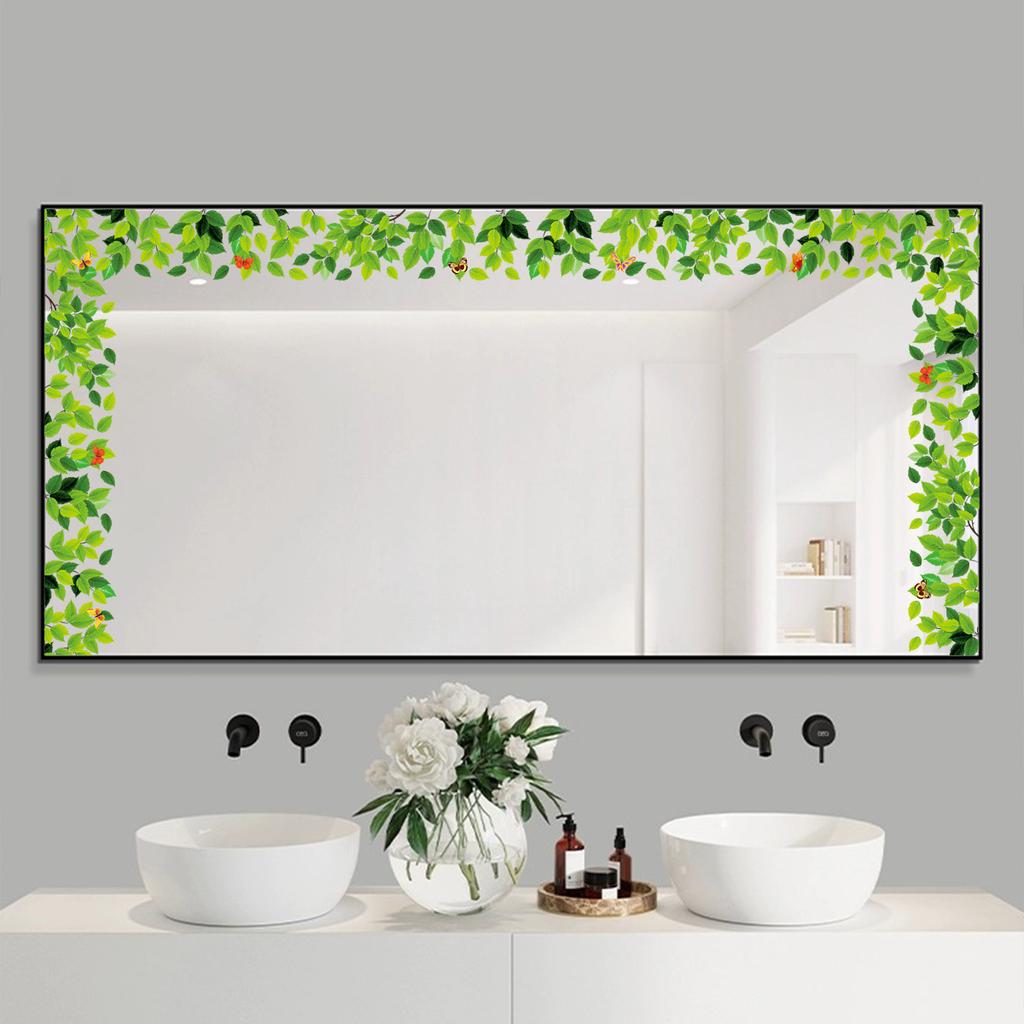Fresh Green Vine Leaf Butterfly Self Adhesive Border Wall Sticker Bathroom Glass Mirror Frame Decor