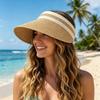 Zomer Dames Stro Strand Zon Hoed - Lichtgewicht Gestreept Band Opvouwbare Outdoor Hoed - Verkrijgbaar in 4 Kleuren