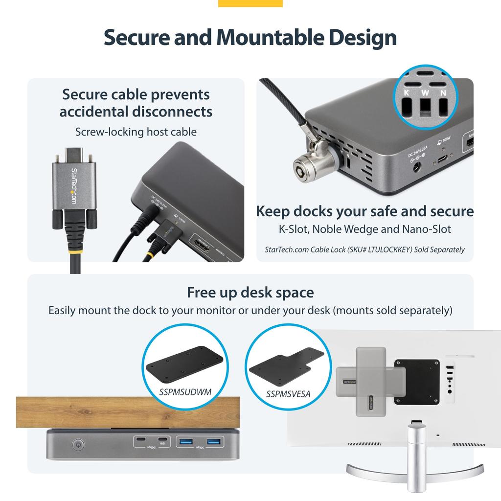 Stație de andocare StarTech cu porturi USB și LAN Dual 4K 60Hz 100W pentru Windows USB-C HDMI, Hub, LAN, (196N-USBC-DOCK)