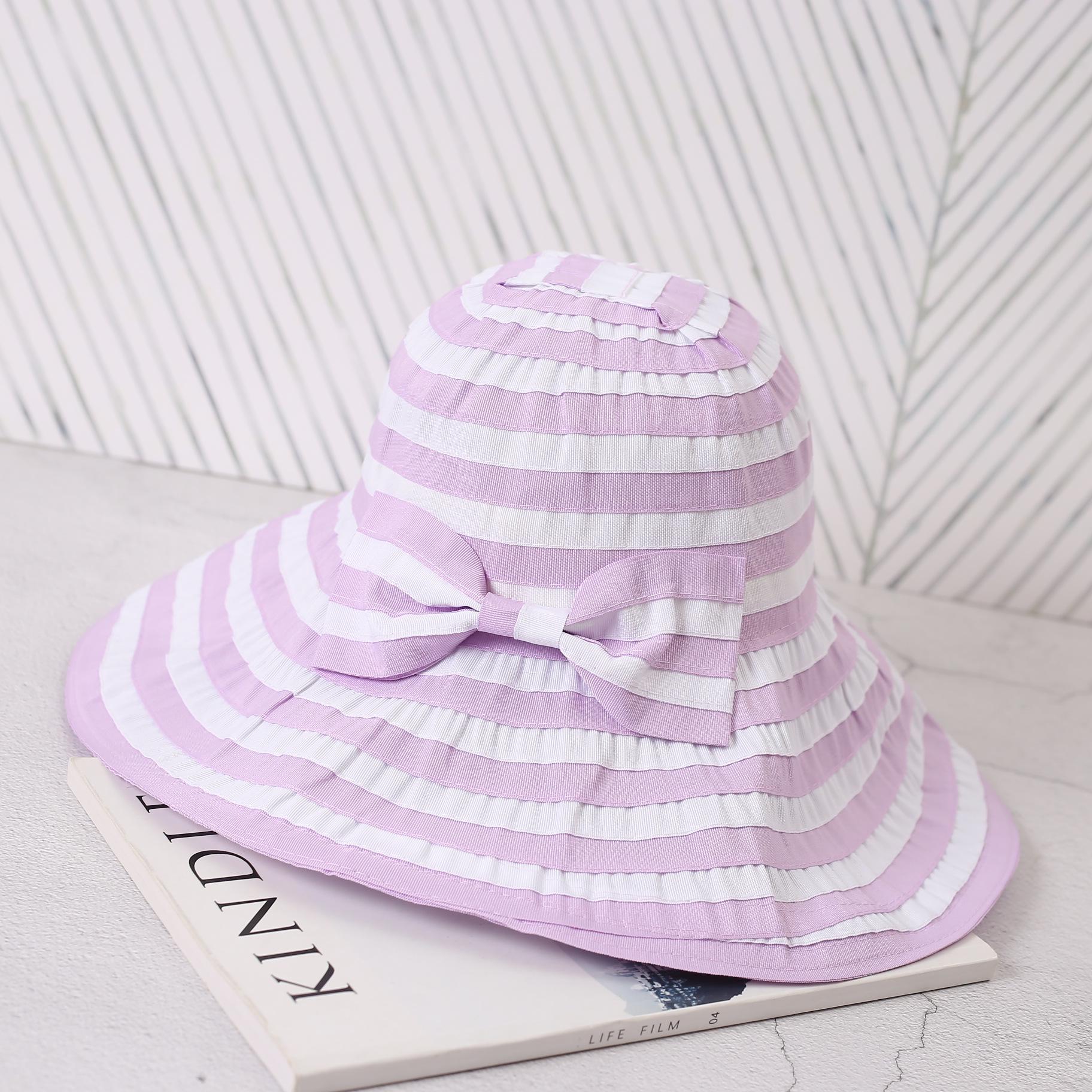 

Женская полосатая шляпа от солнца с широкими полями - Защита от УФ-лучей, складная шляпа-ведро для весны/лета Adjustable фиолетовый