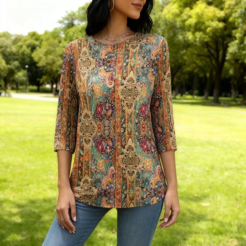 

Женская футболка с круглым вырезом и рукавом три четверти с 3D цифровой печатью M