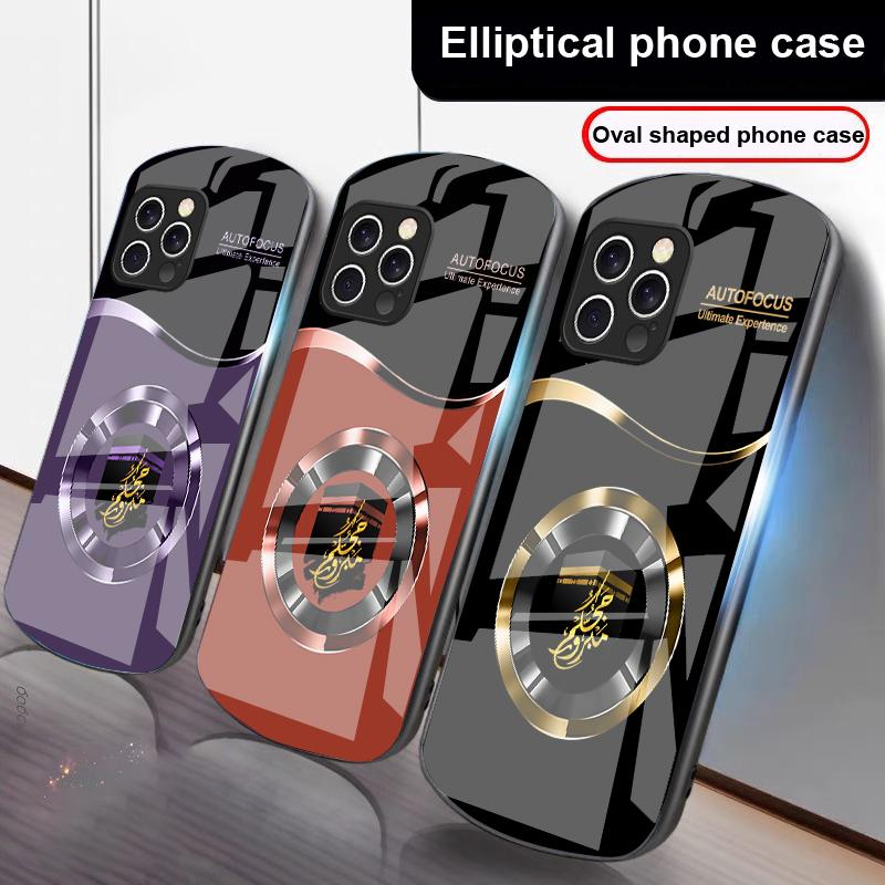 Circle Text Black For IPhone 16 Pro Max 15 Pro 14 13 12 Mini 11 XS Max XR 7 8 Plu SE 2022 Elliptical Glass Phone Case