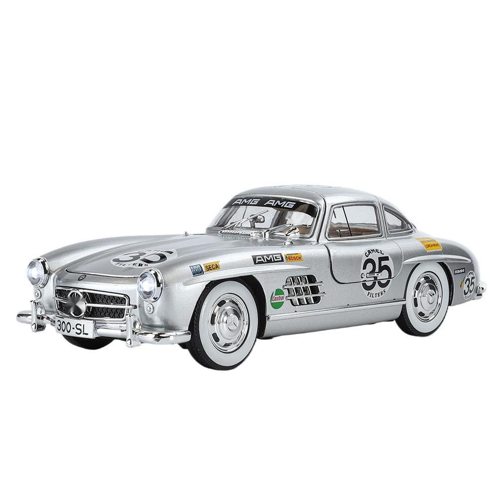 

1/24 масштаб BENZ 300SL игрушки машинки литые литые модели 4 двери открываются передние колеса рулевое управление звук свет транспорт для детей подарок серебряный