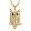 Gold-Plated Diamond Owl Pendant Necklace - European American Hip-Hop Style