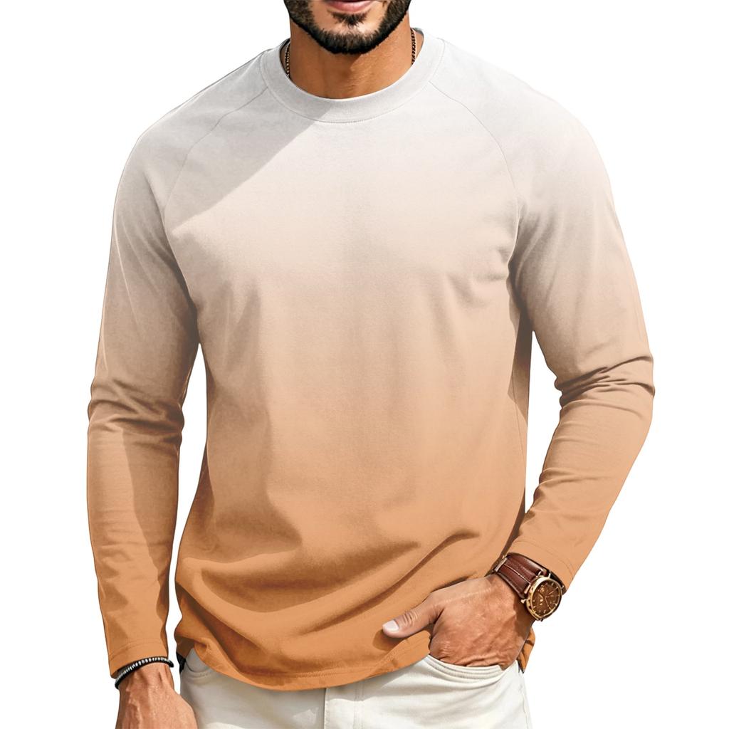 Men's Long Sleeve Raglan T-Shirt with Gradient Design for Casual Everyday Wear