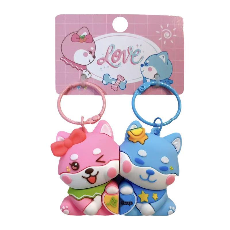 Shiba Inu Couple Keychain: Cute Magnetic Buckle Pendant for Backpack & Car Keys