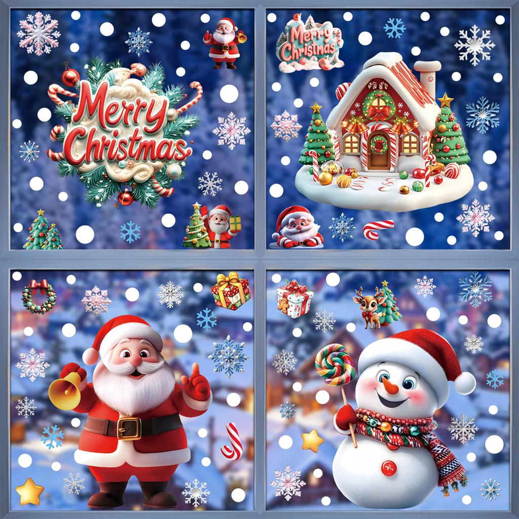 Christmas Window Stickers Set, Static Cling Glass Décor for Home