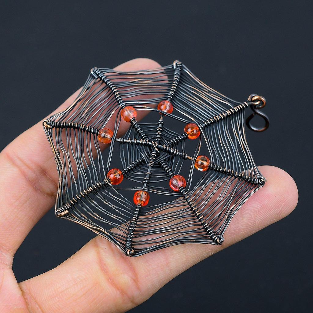 Spider Web Shaped Honey Topaz Gemstone Pure Copper Wire Wrapped Handmade Pendant Jewelry