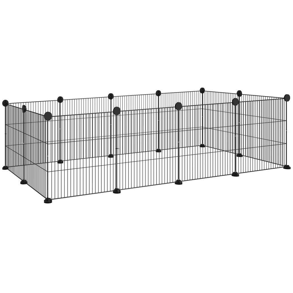 Modular Animal Enclosure with 12 35x35 Cm Panels and Rounded Edges, Made of Metal and ABS, 140x70x35 Cm, Black