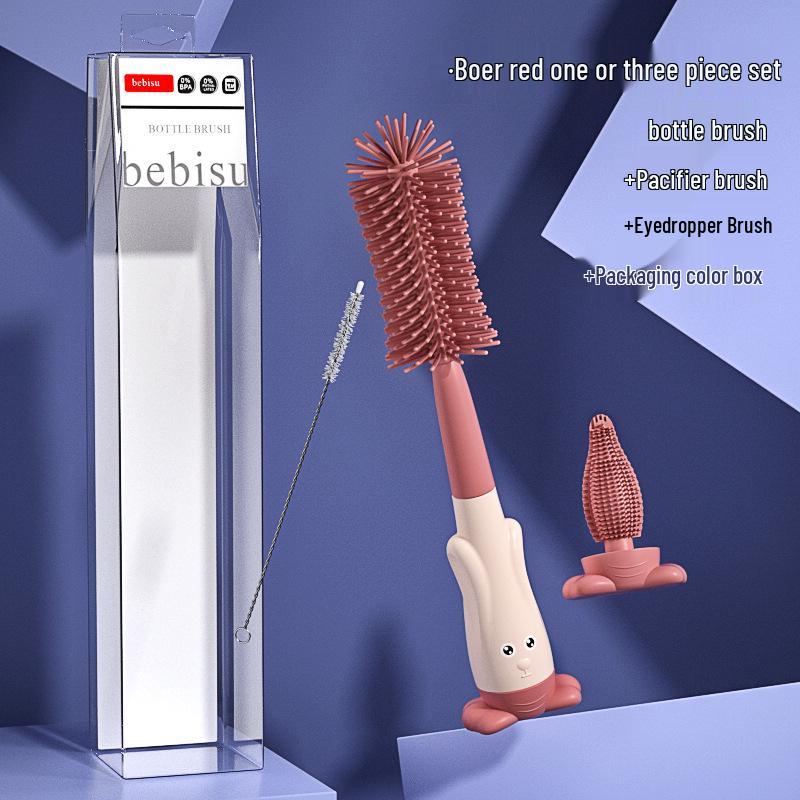 Rotating Silicone Baby Bottle, Nipple, & Straw Cleaning Brush Set