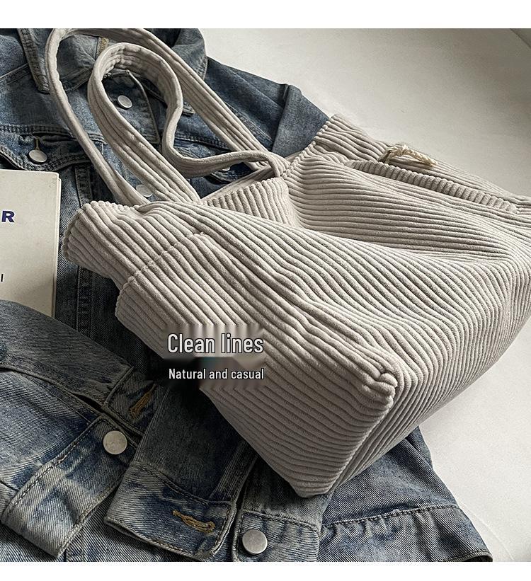 Korean Style Large Corduroy Tote Bag - Versatile Casual Student & Commute Shoulder Bag