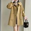 2025 Autumn/Winter Women's Mid-Length Slimming Woolen Coat with Heart Buckle and Peter Pan Collar