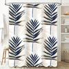 Exotic Palm Leaves Shower Curtain Luxury Floral Bath Decor with Blue Stripes Design for Bathroom DecorationsSize: 180x180cm (Whi
