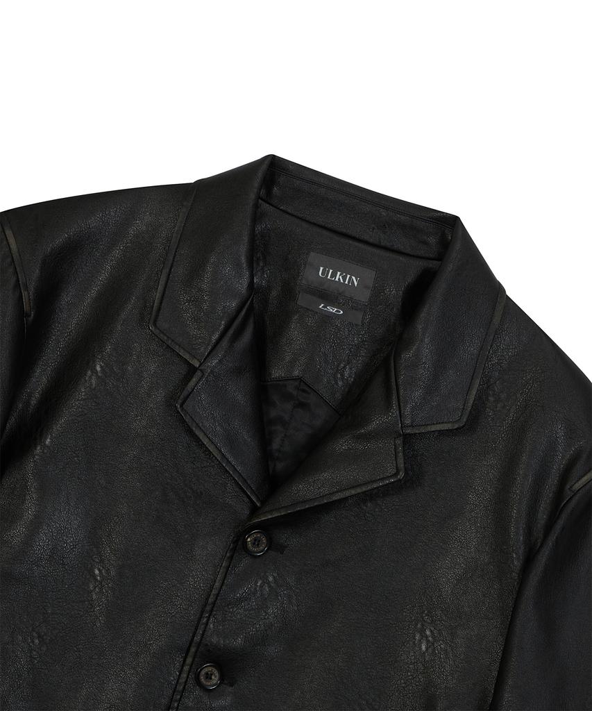 Ulkin [Runway] Fade Washed Faux Leather Blazer_Black