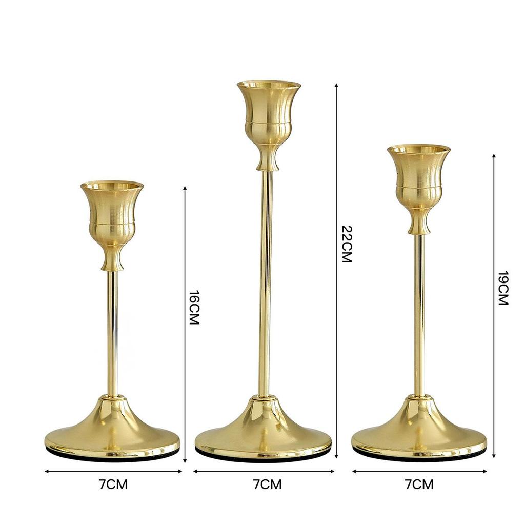 Vintage Elegant Metal and Aluminum Set of 3 Tabletop Candle Holders, Suitable for Wedding Anniversary, Home and Hotel Decoration
